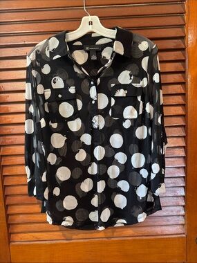 INC International Concepts Black and White Polka Dot Button-Down Shirt